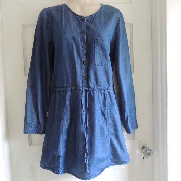 Jack Blue Chambray Tab Sleeve Drawstring Tunic M - Picture 1 of 10